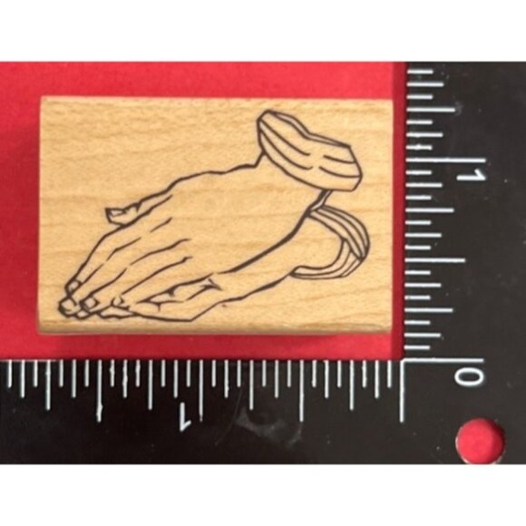 Praying Hands Wood Rubber Stamp Small Illustration For Crafting & Scrapbooking - Picture 1 of 4